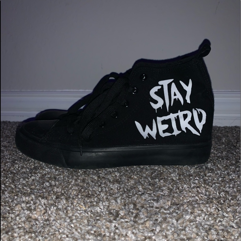 Black stay weird Austin converse like shoes